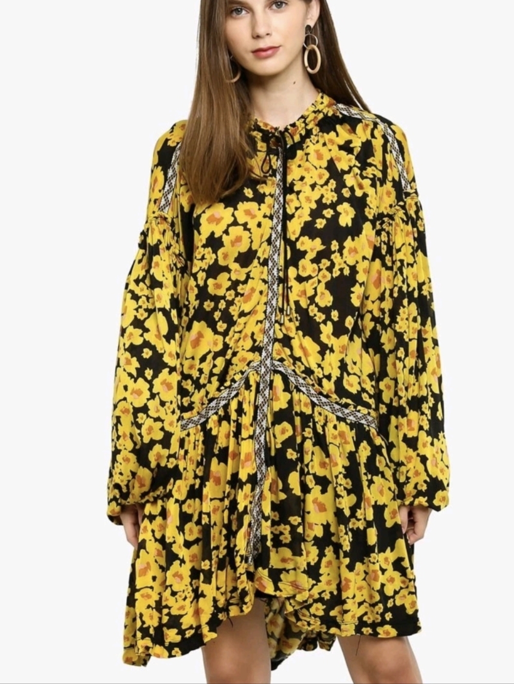 Free People Love Letter Floral Embroidered Tunic Mini Dress Small